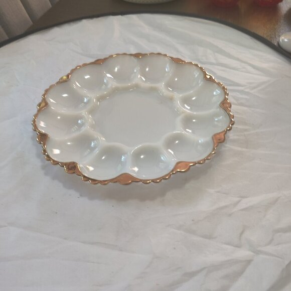 This Deviled Egg Holder is beautiful with gold rimmed edges. Vintage dinnerware - Picture 4 of 6